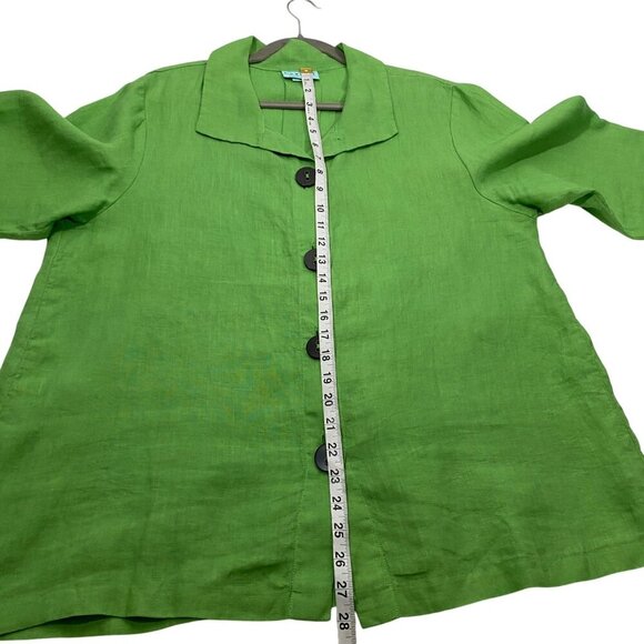 Habitat Button-Front Green Linen tunic Jacket top L USA Lightweight 3/4 Sleeve - Picture 7 of 8